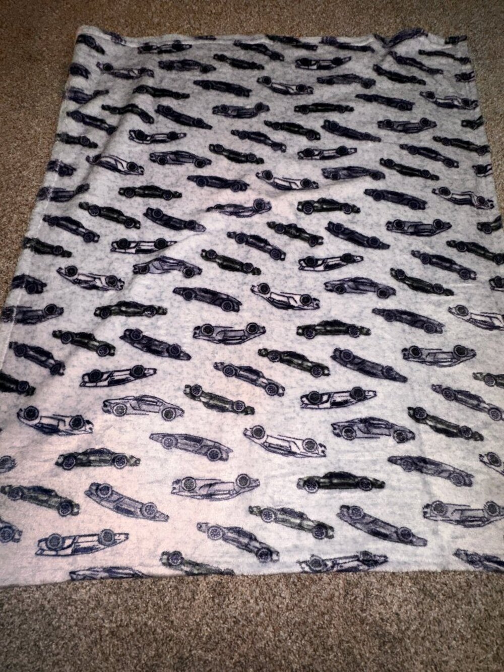 Mario Lopez Baby Blanket soft lightweight fleece gray w blue cars 31 x 34"